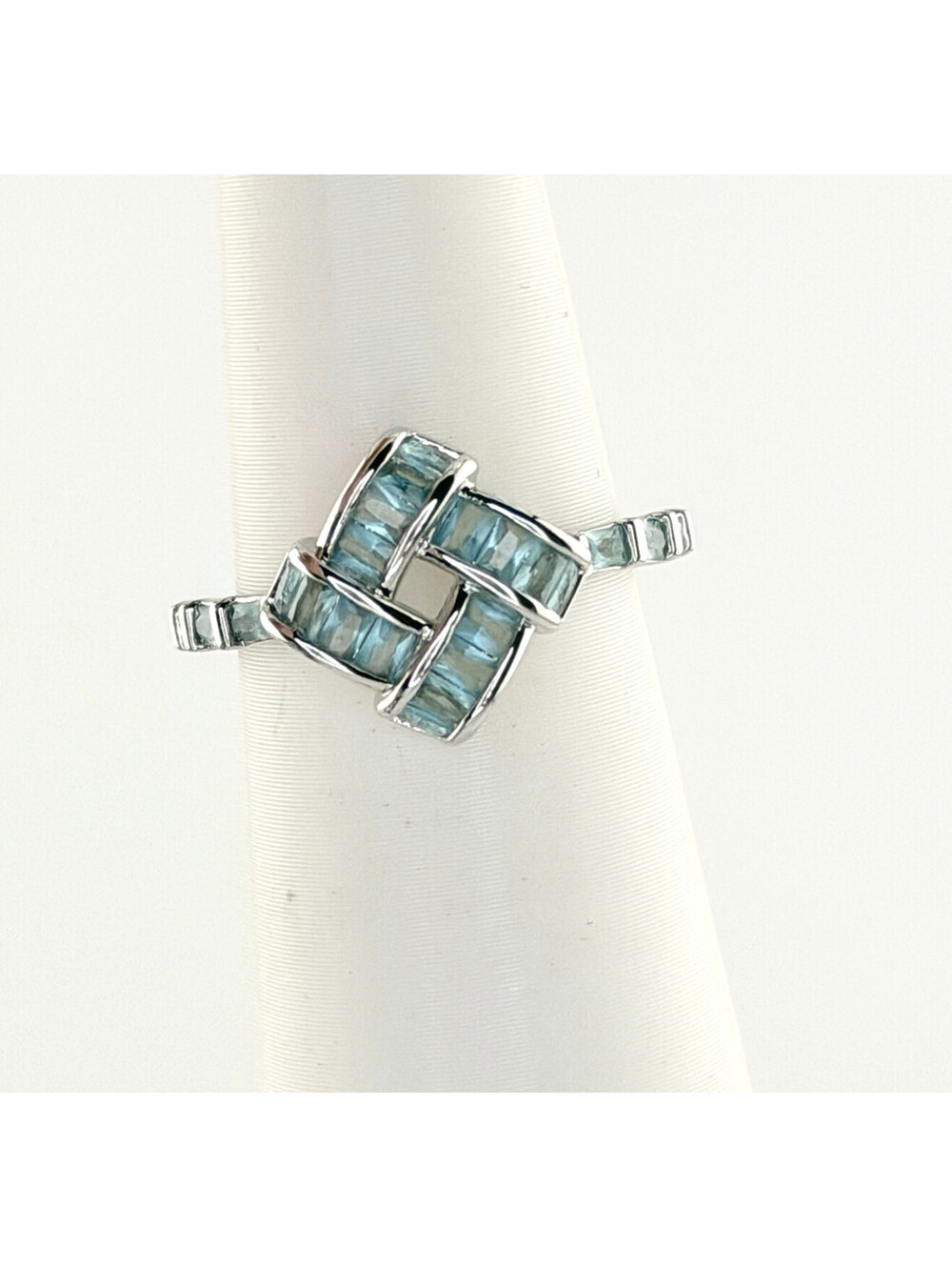 Bomb Party Sz 5 "Baguette Braid Sparkle Ring" Paraiba Tourmaline on Rhodium